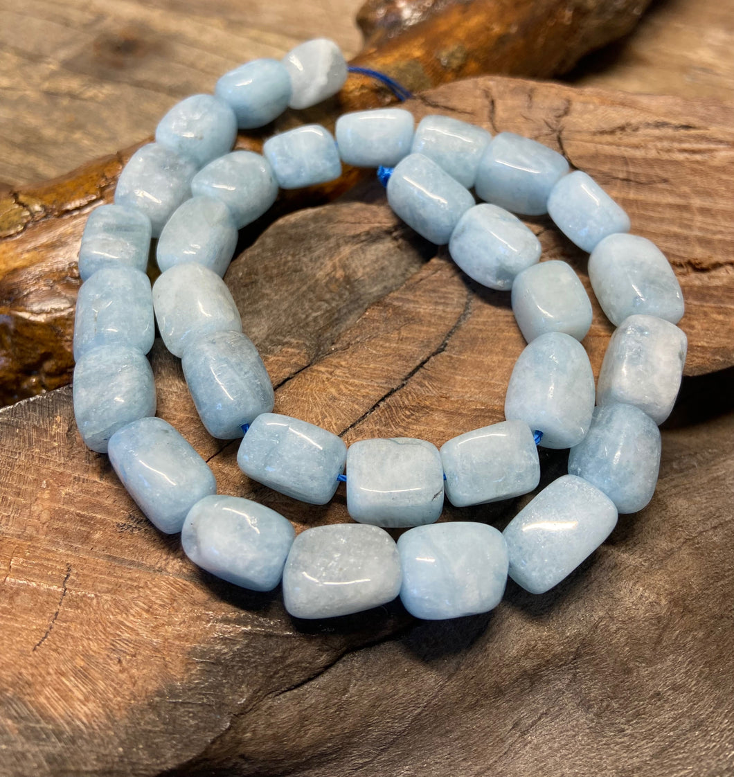 14mm Aquamarine Long Cube Beads